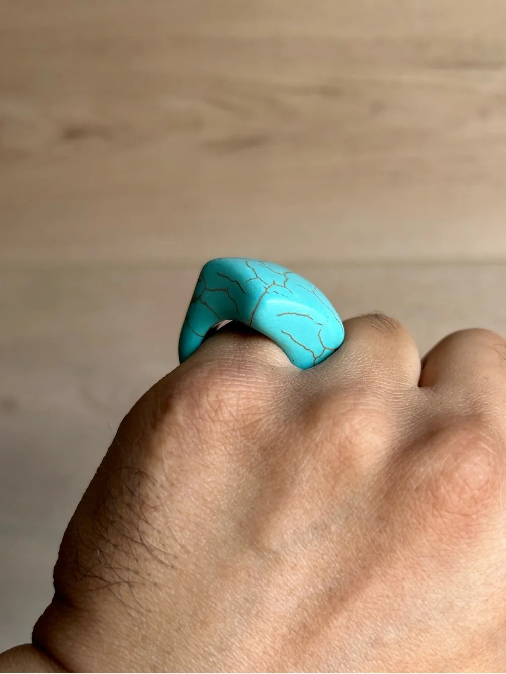 Chunky Architectural Synthetic Turquoise Block Ring Size 9